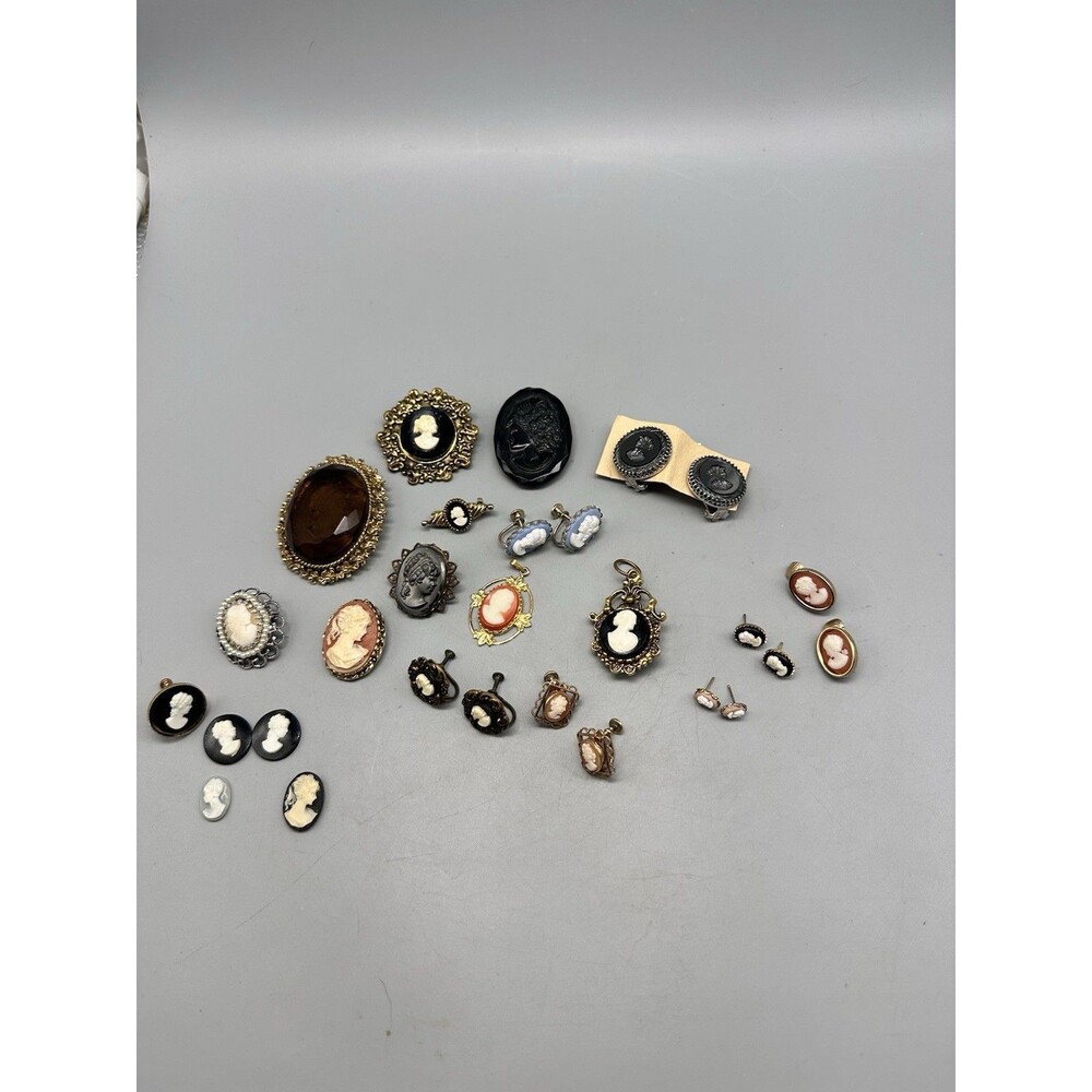 Vintage Cameo Lot Craft And Wearable Pendant Earrings
